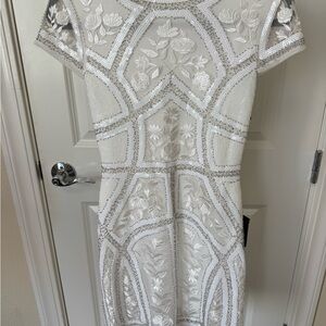 Lulu's White and Silver Embroidered Midi Dress
